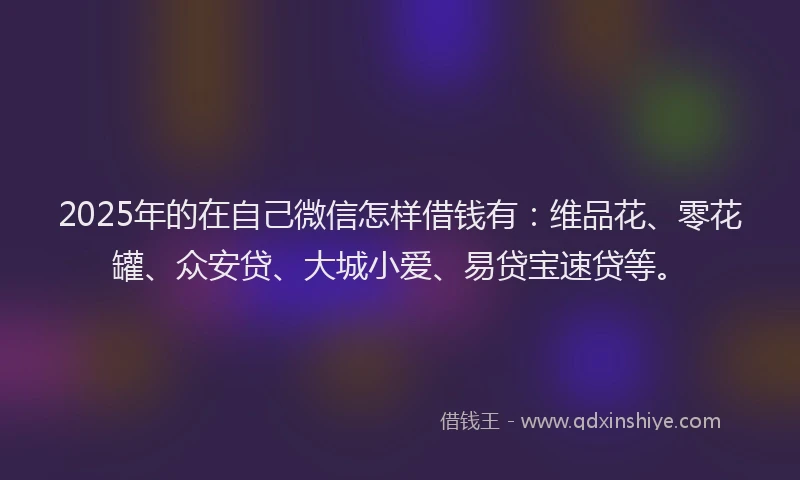 2025年的在自己微信怎样借钱有：维品花、零花罐、众安贷、大城小爱、易贷宝速贷等。
