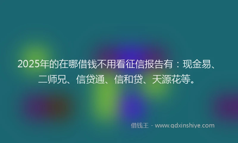 2025年的在哪借钱不用看征信报告有：现金易、二师兄、信贷通、信和贷、天源花等。