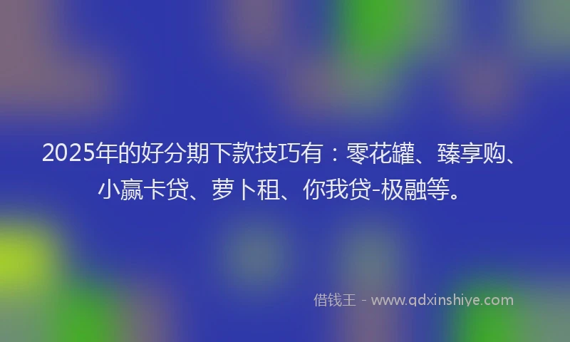 2025年的好分期下款技巧有：零花罐、臻享购、小赢卡贷、萝卜租、你我贷-极融等。