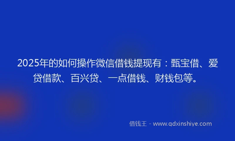 2025年的如何操作微信借钱提现有：甄宝借、爱贷借款、百兴贷、一点借钱、财钱包等。