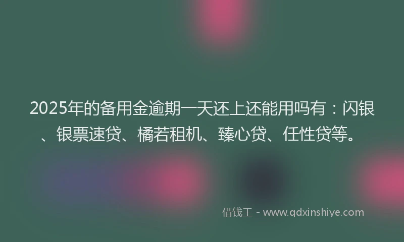 2025年的备用金逾期一天还上还能用吗有：闪银、银票速贷、橘若租机、臻心贷、任性贷等。