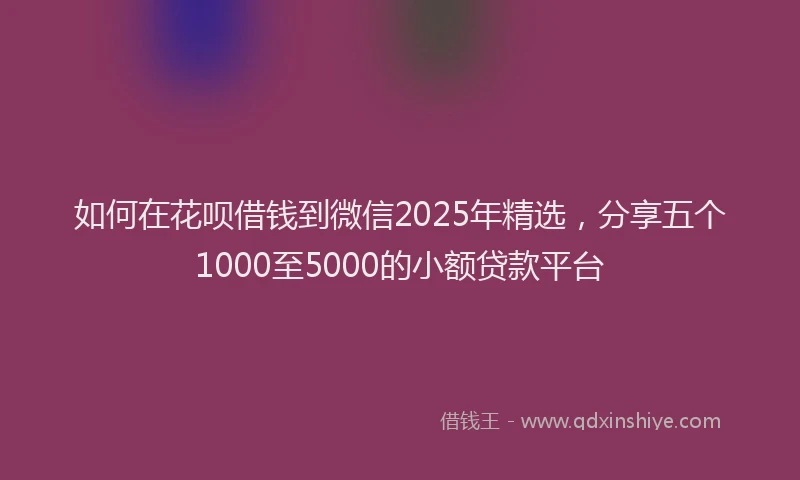 如何在花呗借钱到微信2025年精选，分享五个1000至5000的小额贷款平台
