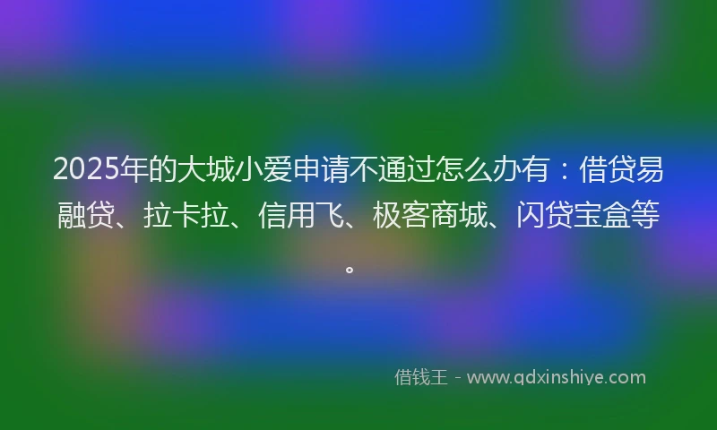 2025年的大城小爱申请不通过怎么办有：借贷易融贷、拉卡拉、信用飞、极客商城、闪贷宝盒等。