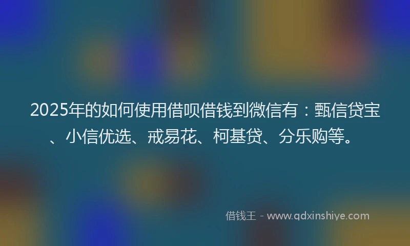2025年的如何使用借呗借钱到微信有：甄信贷宝、小信优选、戒易花、柯基贷、分乐购等。