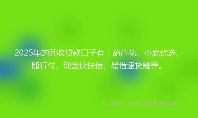 2025年的回收贷款口子有：葫芦花、小鹿优选、随行付、现金侠快借、易借速贷融等。