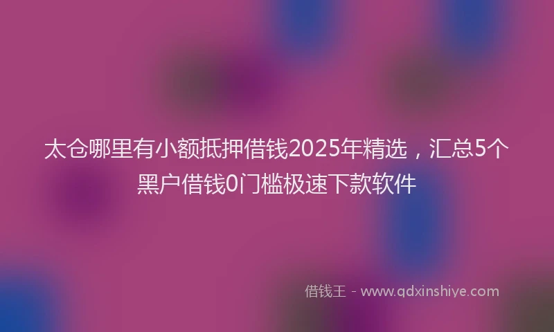 太仓哪里有小额抵押借钱2025年精选，汇总5个黑户借钱0门槛极速下款软件