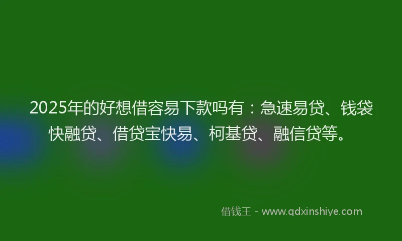 2025年的好想借容易下款吗有：急速易贷、钱袋快融贷、借贷宝快易、柯基贷、融信贷等。