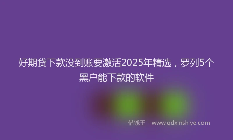 好期贷下款没到账要激活2025年精选，罗列5个黑户能下款的软件