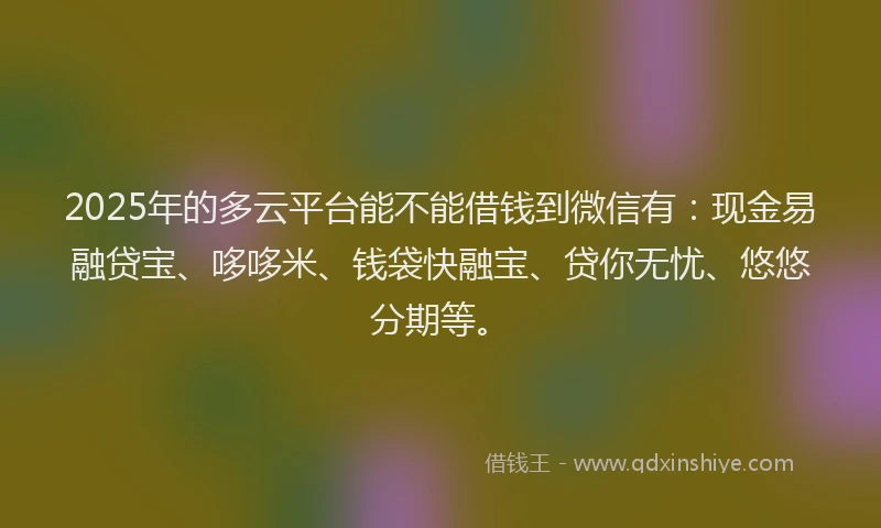 2025年的多云平台能不能借钱到微信有：现金易融贷宝、哆哆米、钱袋快融宝、贷你无忧、悠悠分期等。