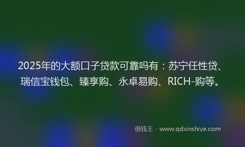 2025年的大额口子贷款可靠吗有：苏宁任性贷、瑞信宝钱包、臻享购、永卓易购、RICH-购等。
