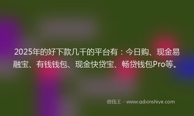 2025年的好下款几千的平台有：今日购、现金易融宝、有钱钱包、现金快贷宝、畅贷钱包Pro等。