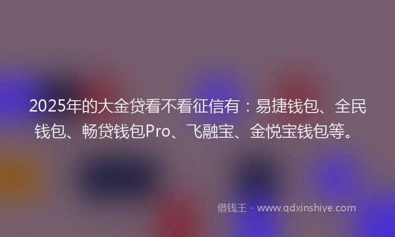 2025年的大金贷看不看征信有：易捷钱包、全民钱包、畅贷钱包Pro、飞融宝、金悦宝钱包等。