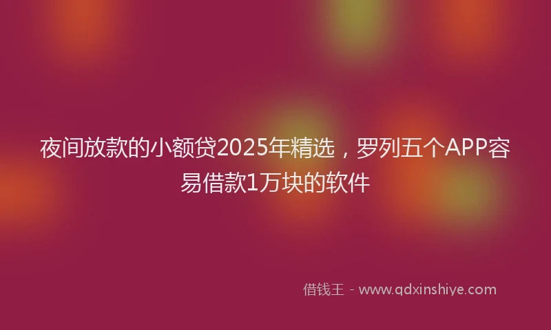 夜间放款的小额贷2025年精选，罗列五个APP容易借款1万块的软件