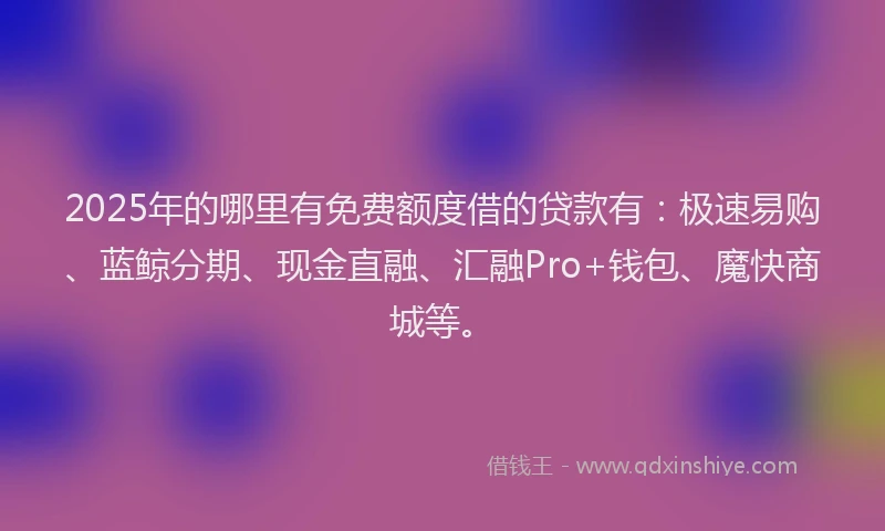 2025年的哪里有免费额度借的贷款有：极速易购、蓝鲸分期、现金直融、汇融Pro+钱包、魔快商城等。