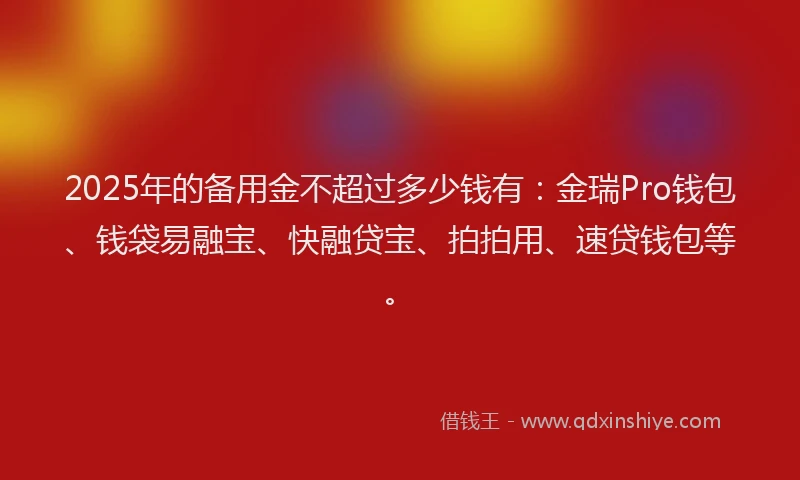 2025年的备用金不超过多少钱有：金瑞Pro钱包、钱袋易融宝、快融贷宝、拍拍用、速贷钱包等。