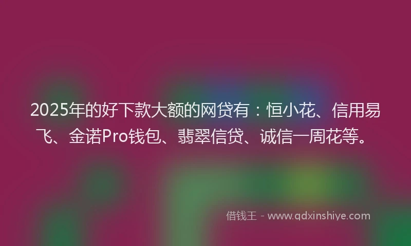 2025年的好下款大额的网贷有：恒小花、信用易飞、金诺Pro钱包、翡翠信贷、诚信一周花等。