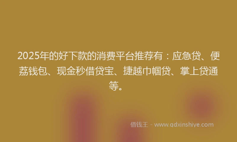 2025年的好下款的消费平台推荐有：应急贷、便荔钱包、现金秒借贷宝、捷越巾帼贷、掌上贷通等。