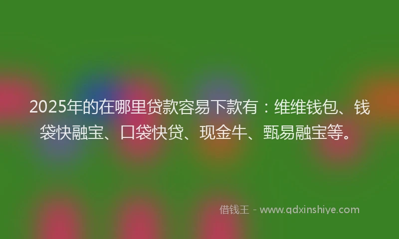 2025年的在哪里贷款容易下款有：维维钱包、钱袋快融宝、口袋快贷、现金牛、甄易融宝等。