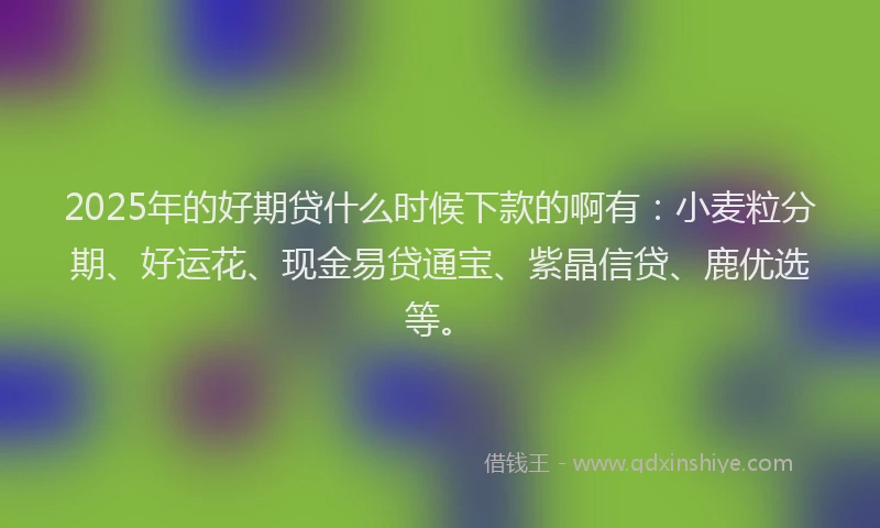 2025年的好期贷什么时候下款的啊有：小麦粒分期、好运花、现金易贷通宝、紫晶信贷、鹿优选等。