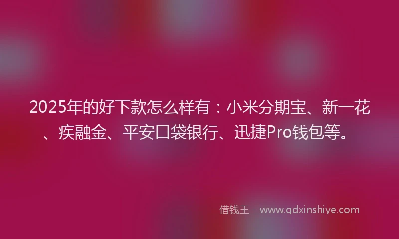 2025年的好下款怎么样有：小米分期宝、新一花、疾融金、平安口袋银行、迅捷Pro钱包等。