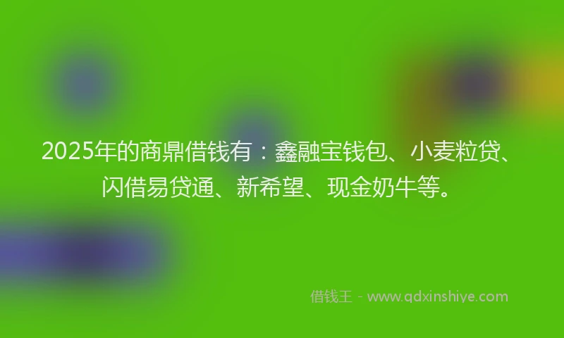 2025年的商鼎借钱有：鑫融宝钱包、小麦粒贷、闪借易贷通、新希望、现金奶牛等。