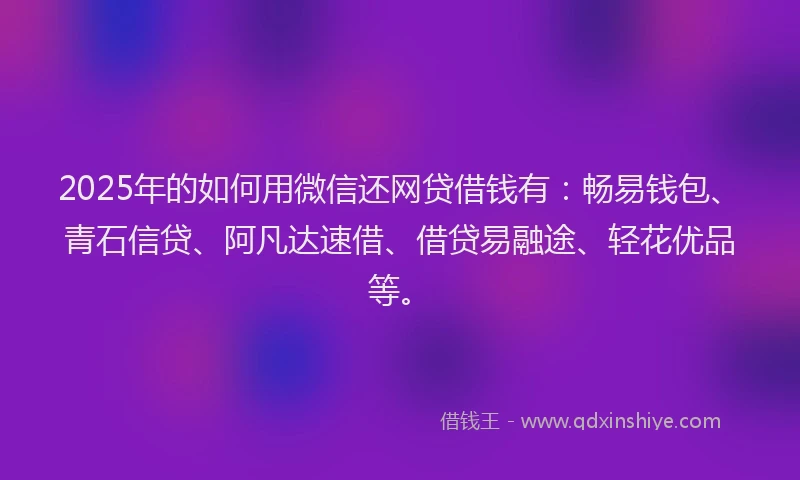 2025年的如何用微信还网贷借钱有：畅易钱包、青石信贷、阿凡达速借、借贷易融途、轻花优品等。