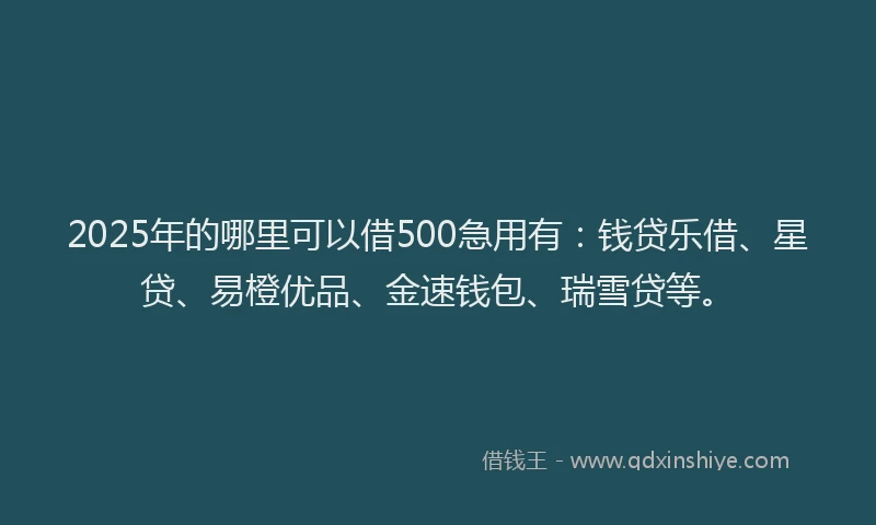 2025年的哪里可以借500急用有：钱贷乐借、星贷、易橙优品、金速钱包、瑞雪贷等。