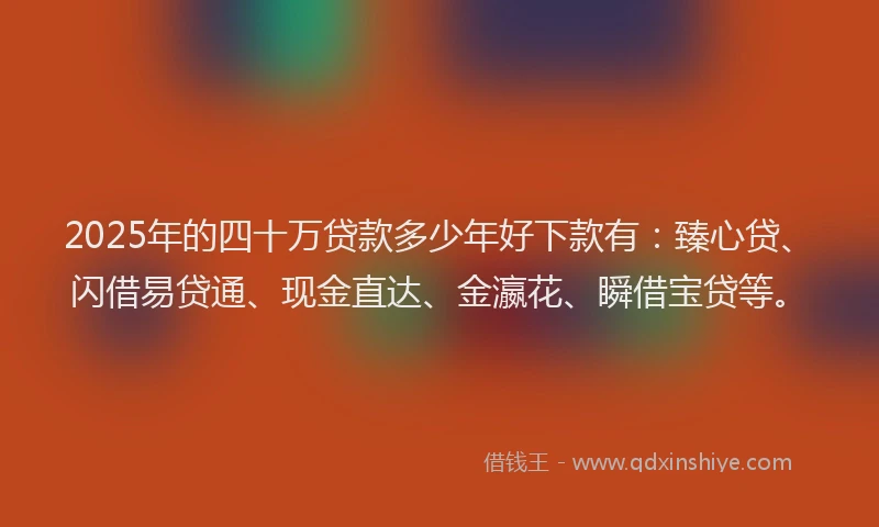 2025年的四十万贷款多少年好下款有：臻心贷、闪借易贷通、现金直达、金瀛花、瞬借宝贷等。