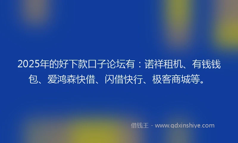 2025年的好下款口子论坛有：诺祥租机、有钱钱包、爱鸿森快借、闪借快行、极客商城等。
