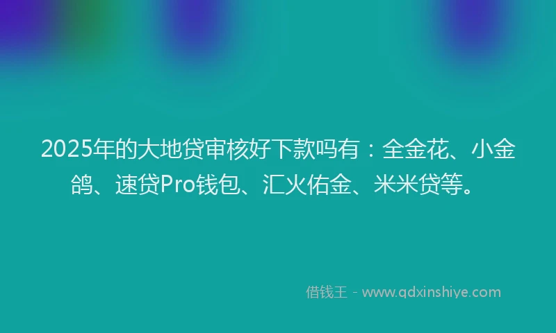 2025年的大地贷审核好下款吗有：全金花、小金鸽、速贷Pro钱包、汇火佑金、米米贷等。