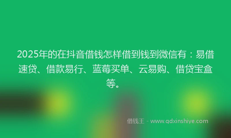 2025年的在抖音借钱怎样借到钱到微信有：易借速贷、借款易行、蓝莓买单、云易购、借贷宝盒等。