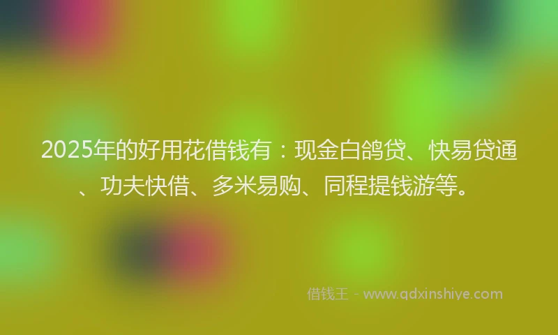 2025年的好用花借钱有：现金白鸽贷、快易贷通、功夫快借、多米易购、同程提钱游等。