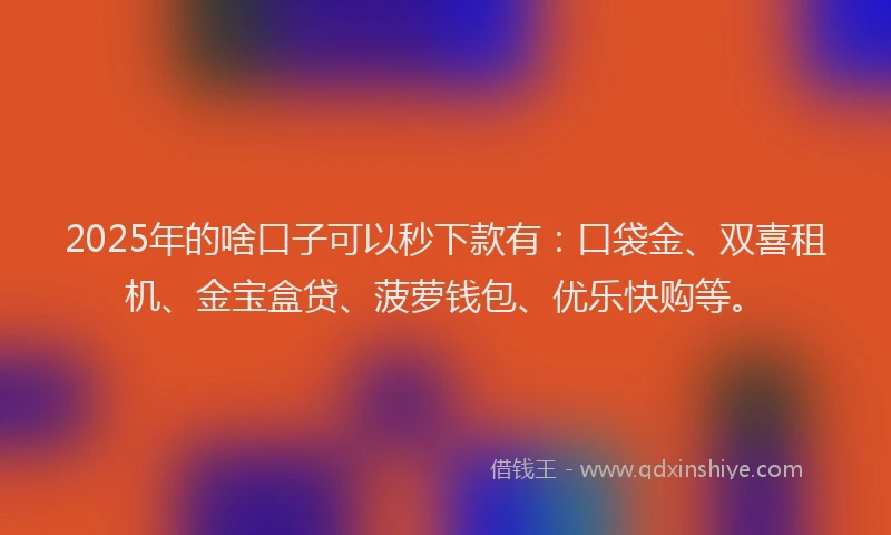 2025年的啥口子可以秒下款有：口袋金、双喜租机、金宝盒贷、菠萝钱包、优乐快购等。