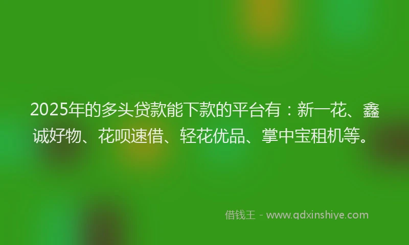 2025年的多头贷款能下款的平台有：新一花、鑫诚好物、花呗速借、轻花优品、掌中宝租机等。
