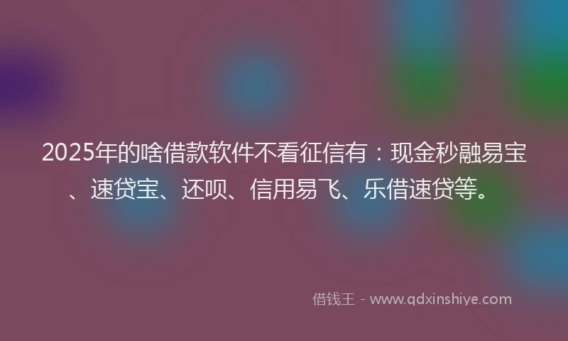 2025年的啥借款软件不看征信有：现金秒融易宝、速贷宝、还呗、信用易飞、乐借速贷等。