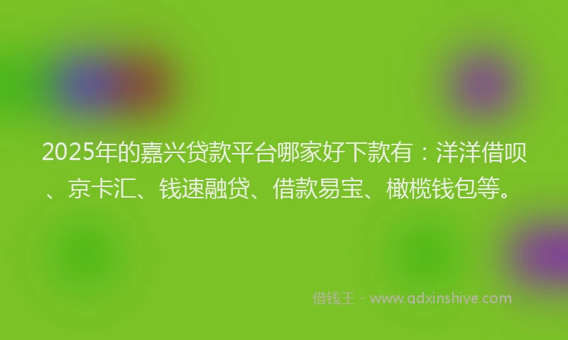 2025年的嘉兴贷款平台哪家好下款有：洋洋借呗、京卡汇、钱速融贷、借款易宝、橄榄钱包等。