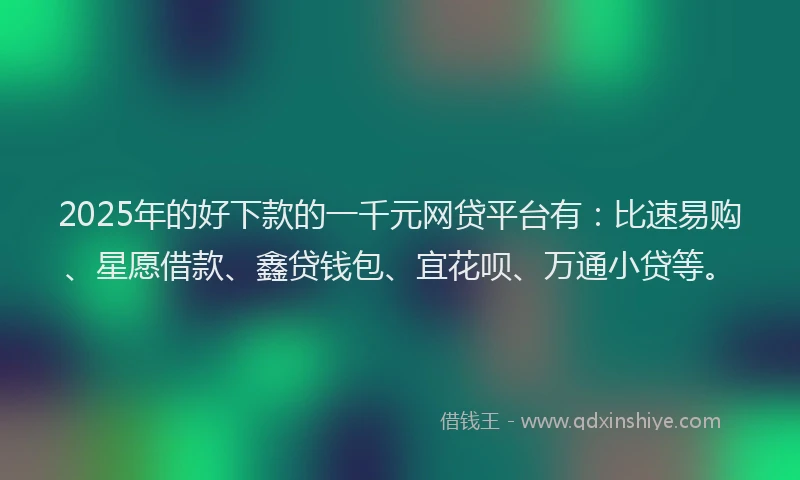 2025年的好下款的一千元网贷平台有：比速易购、星愿借款、鑫贷钱包、宜花呗、万通小贷等。