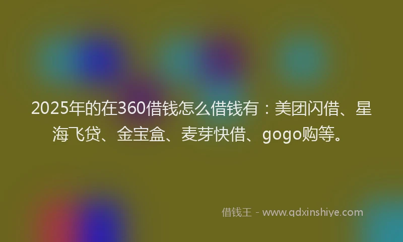 2025年的在360借钱怎么借钱有：美团闪借、星海飞贷、金宝盒、麦芽快借、gogo购等。