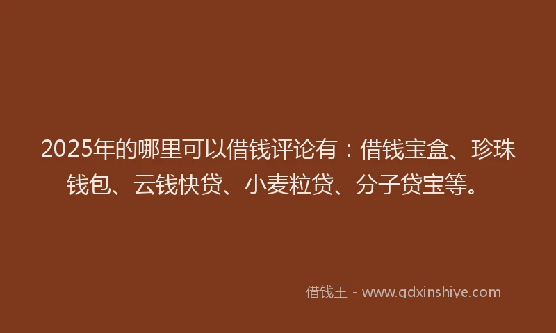 2025年的哪里可以借钱评论有：借钱宝盒、珍珠钱包、云钱快贷、小麦粒贷、分子贷宝等。
