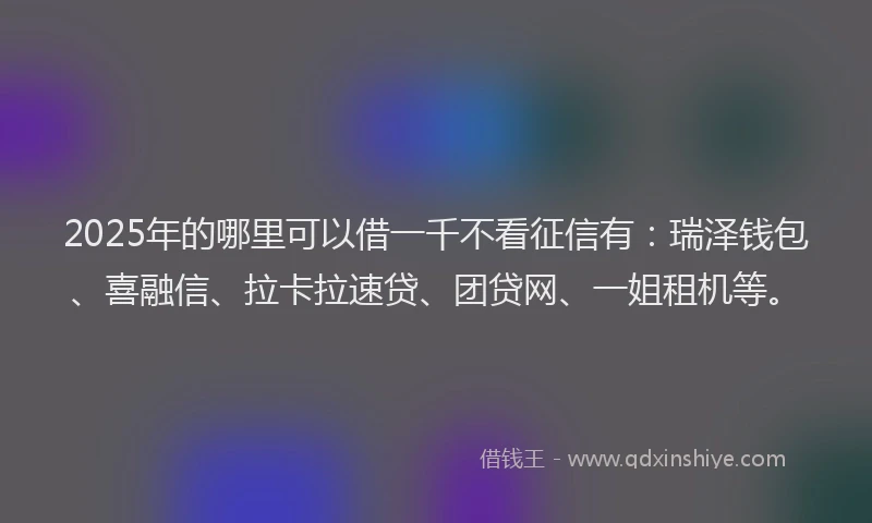 2025年的哪里可以借一千不看征信有：瑞泽钱包、喜融信、拉卡拉速贷、团贷网、一姐租机等。