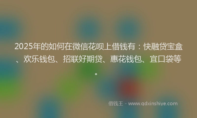 2025年的如何在微信花呗上借钱有：快融贷宝盒、欢乐钱包、招联好期贷、惠花钱包、宜口袋等。