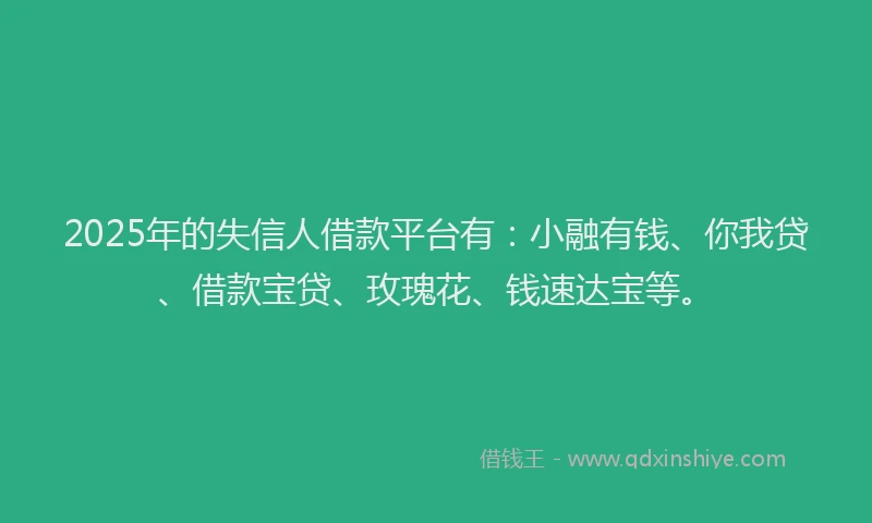 2025年的失信人借款平台有：小融有钱、你我贷、借款宝贷、玫瑰花、钱速达宝等。
