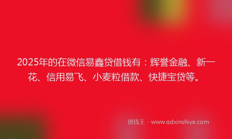2025年的在微信易鑫贷借钱有：辉誉金融、新一花、信用易飞、小麦粒借款、快捷宝贷等。