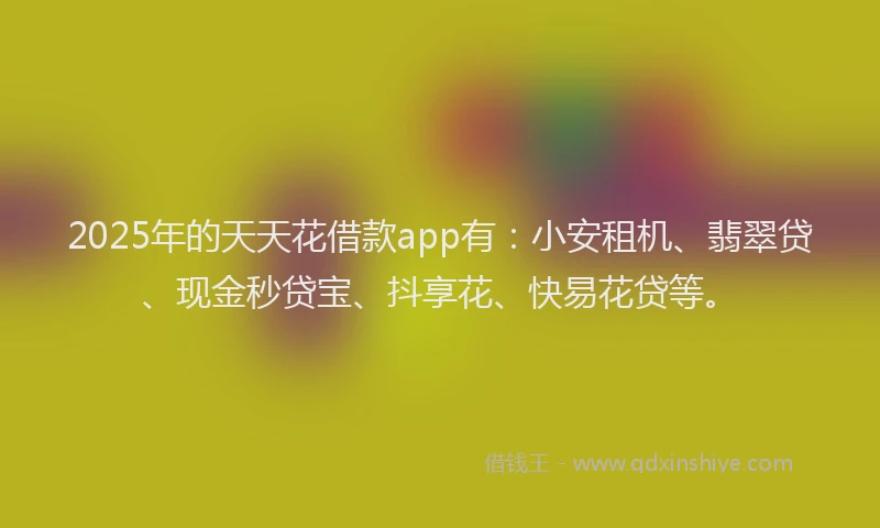 2025年的天天花借款app有：小安租机、翡翠贷、现金秒贷宝、抖享花、快易花贷等。