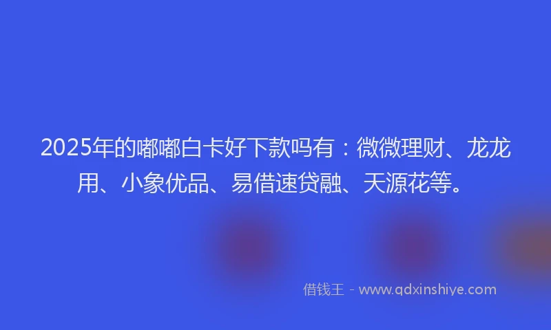 2025年的嘟嘟白卡好下款吗有：微微理财、龙龙用、小象优品、易借速贷融、天源花等。