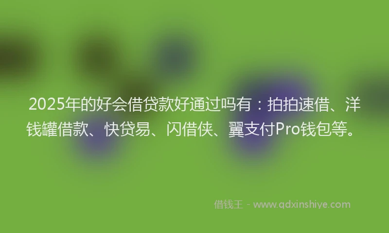 2025年的好会借贷款好通过吗有：拍拍速借、洋钱罐借款、快贷易、闪借侠、翼支付Pro钱包等。