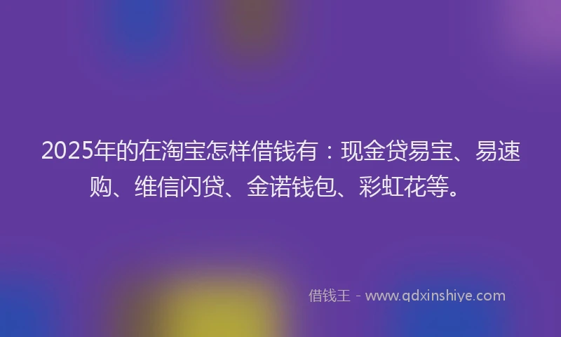 2025年的在淘宝怎样借钱有：现金贷易宝、易速购、维信闪贷、金诺钱包、彩虹花等。