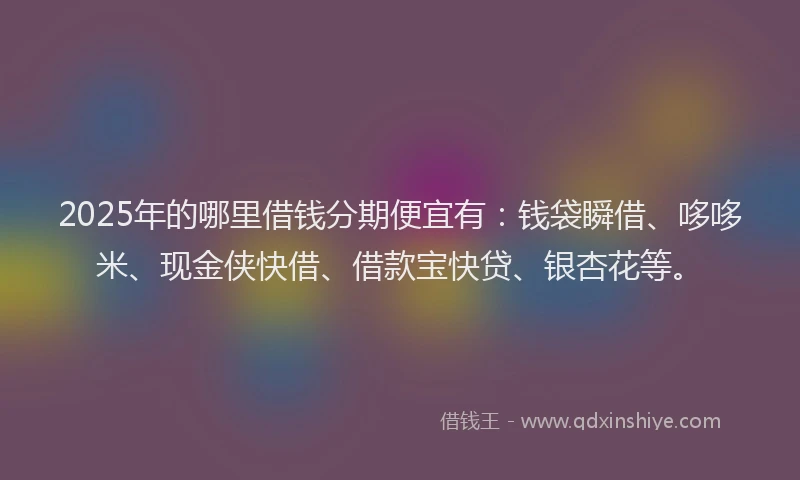 2025年的哪里借钱分期便宜有：钱袋瞬借、哆哆米、现金侠快借、借款宝快贷、银杏花等。