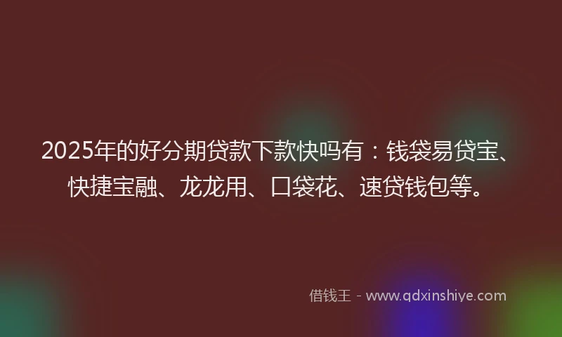 2025年的好分期贷款下款快吗有：钱袋易贷宝、快捷宝融、龙龙用、口袋花、速贷钱包等。