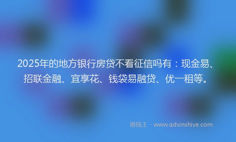 2025年的地方银行房贷不看征信吗有：现金易、招联金融、宜享花、钱袋易融贷、优一租等。
